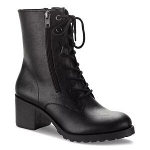 Sun + Stone Women Sheilaa Faux Leather Block Heel Combat & Lace-Up Boots